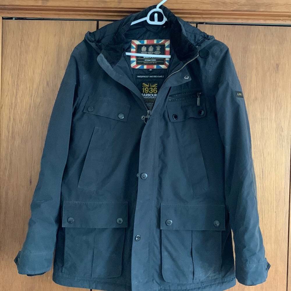 Barbour International Men's Black Lockhill Jacket Waxed Polyester Zip Size M